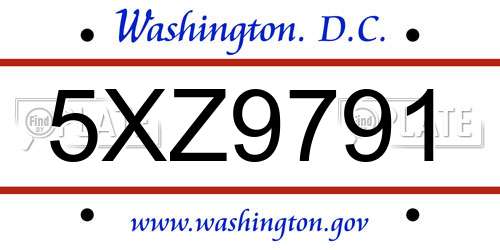 5XZ9791 District Of Columbia License Plate