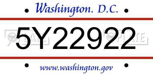 5Y22922 District Of Columbia License Plate
