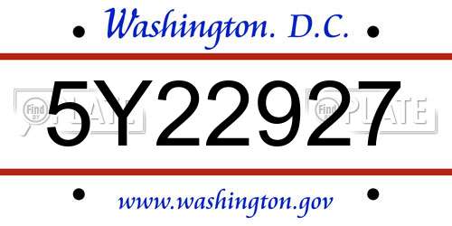 5Y22927 District Of Columbia License Plate
