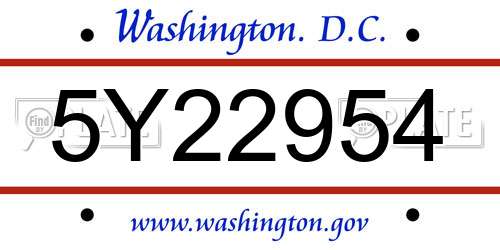 5Y22954 District Of Columbia License Plate