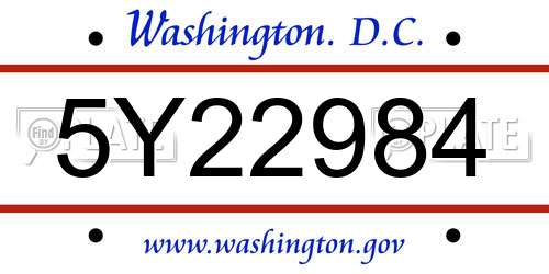 5Y22984 District Of Columbia License Plate