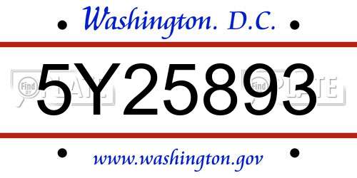 5Y25893 District Of Columbia License Plate