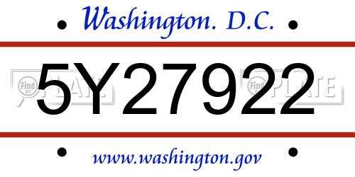 5Y27922 District Of Columbia License Plate