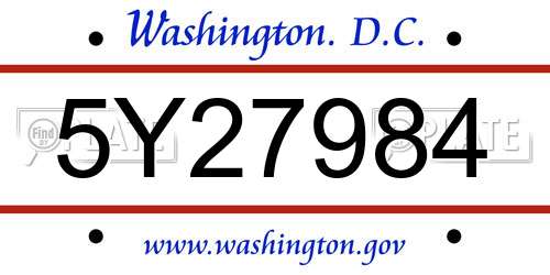 5Y27984 District Of Columbia License Plate