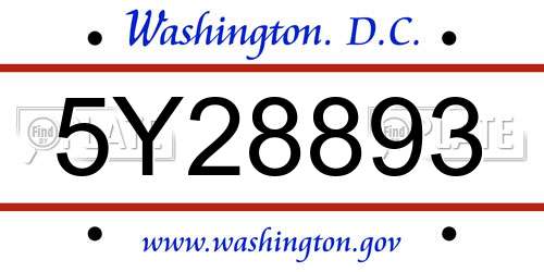 5Y28893 District Of Columbia License Plate