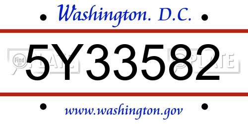 5Y33582 District Of Columbia License Plate