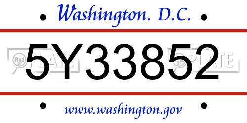 5Y33852 District Of Columbia License Plate