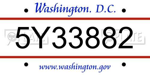 5Y33882 District Of Columbia License Plate