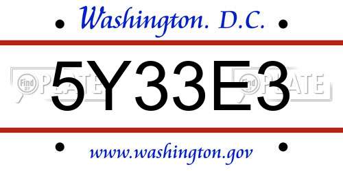 5Y33E3 District Of Columbia License Plate