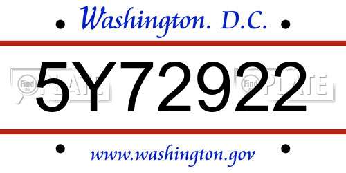 5Y72922 District Of Columbia License Plate