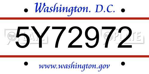 5Y72972 District Of Columbia License Plate