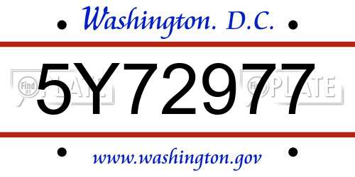 5Y72977 District Of Columbia License Plate