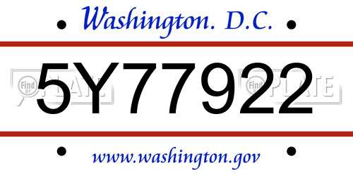 5Y77922 District Of Columbia License Plate