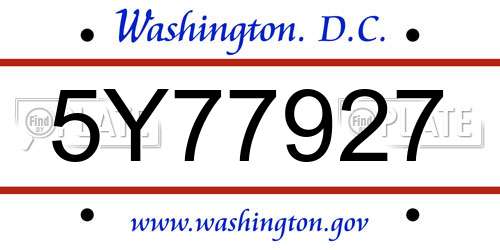 5Y77927 District Of Columbia License Plate