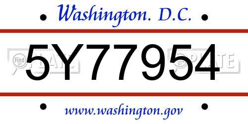 5Y77954 District Of Columbia License Plate