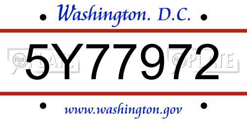 5Y77972 District Of Columbia License Plate