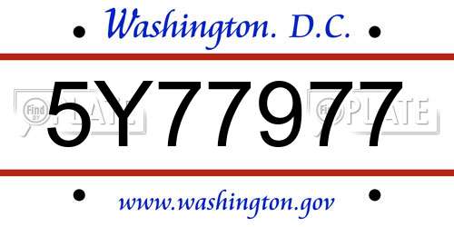 5Y77977 District Of Columbia License Plate