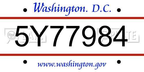 5Y77984 District Of Columbia License Plate