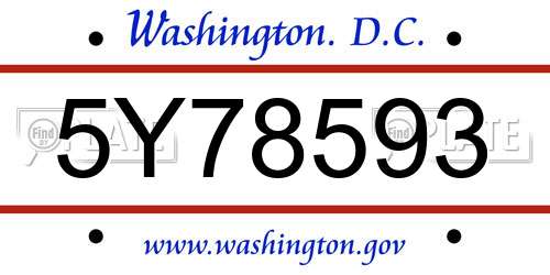 5Y78593 District Of Columbia License Plate