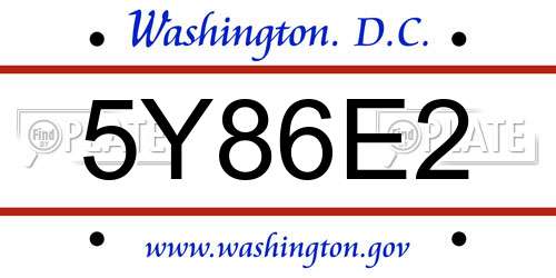 5Y86E2 District Of Columbia License Plate