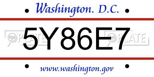 5Y86E7 District Of Columbia License Plate