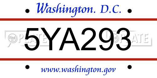 5YA293 District Of Columbia License Plate