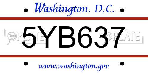 5YB637 District Of Columbia License Plate