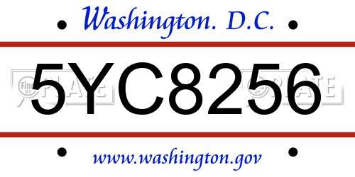 5YC8256 District Of Columbia License Plate