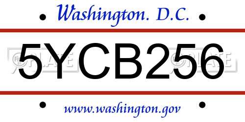 5YCB256 District Of Columbia License Plate