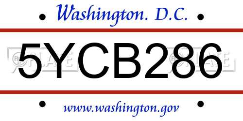 5YCB286 District Of Columbia License Plate