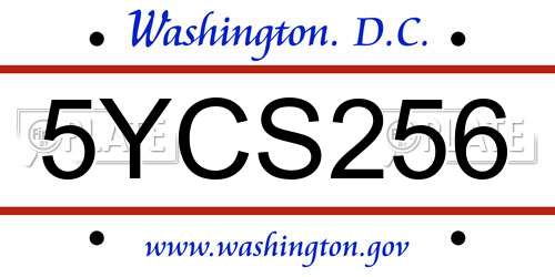 5YCS256 District Of Columbia License Plate