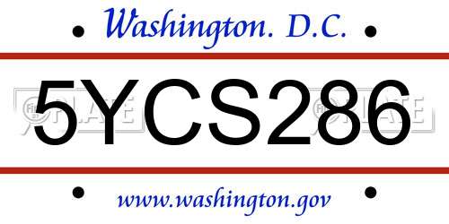 5YCS286 District Of Columbia License Plate