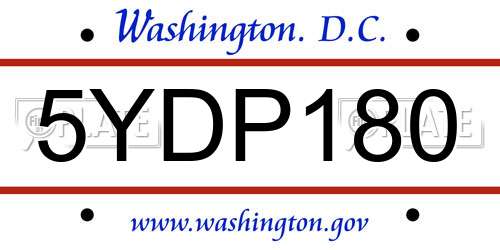 5YDP180 District Of Columbia License Plate