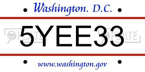 5YEE33 District Of Columbia License Plate