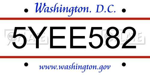 5YEE582 District Of Columbia License Plate