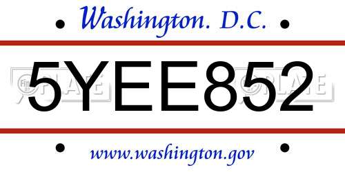 5YEE852 District Of Columbia License Plate