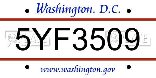 5YF3509 District Of Columbia License Plate