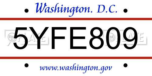 5YFE809 District Of Columbia License Plate