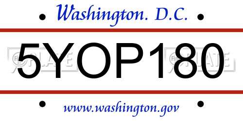 5YOP180 District Of Columbia License Plate