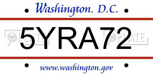 5YRA72 District Of Columbia License Plate