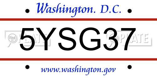 5YSG37 District Of Columbia License Plate