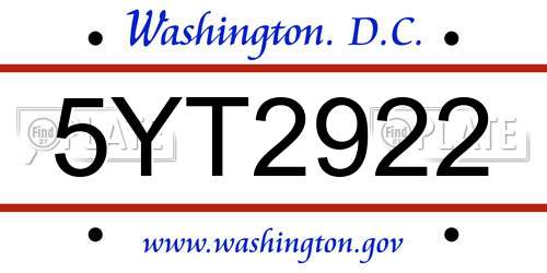 5YT2922 District Of Columbia License Plate