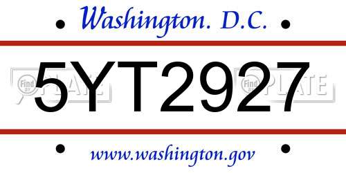 5YT2927 District Of Columbia License Plate