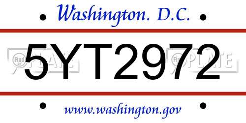 5YT2972 District Of Columbia License Plate