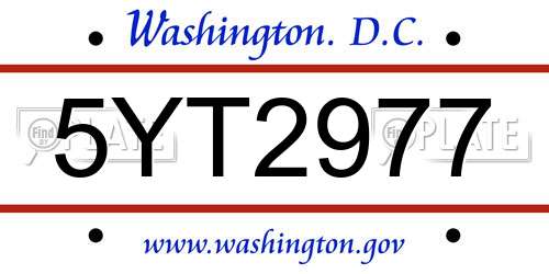 5YT2977 District Of Columbia License Plate