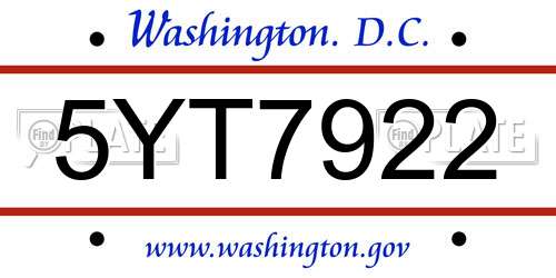 5YT7922 District Of Columbia License Plate