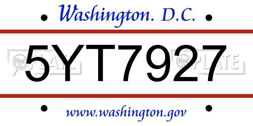 5YT7927 District Of Columbia License Plate