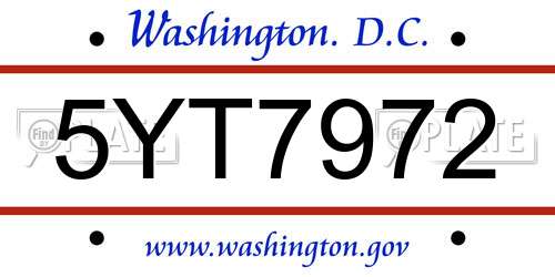 5YT7972 District Of Columbia License Plate