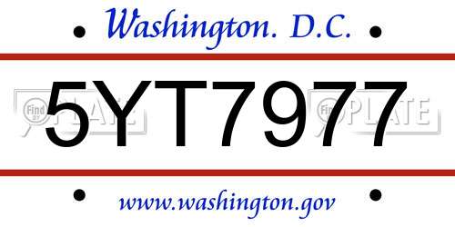5YT7977 District Of Columbia License Plate