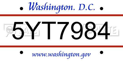 5YT7984 District Of Columbia License Plate